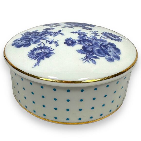 Bill Goldsmith Limoges Potpourri Blue Porcelain Covered Bowl Trinket Dish 5" - Picture 1 of 9